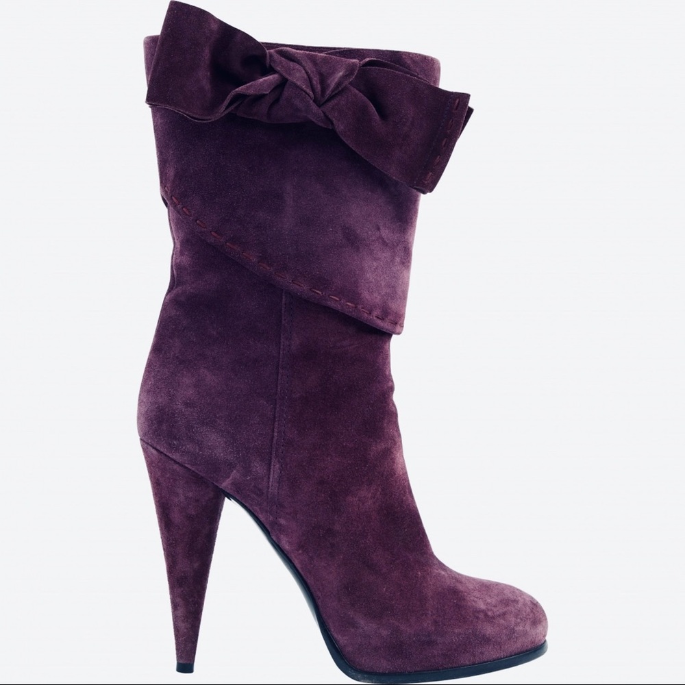 AUTHENTIC CHRISTIAN DIOR PURPLE SUEDE LARGE BOW HIGH HEEL BOOTS SIZE 38